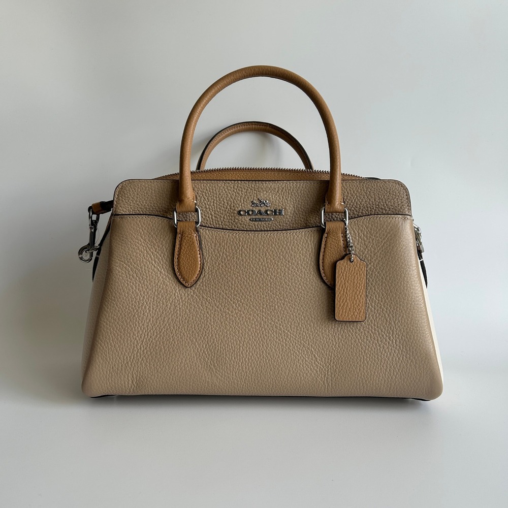 Coach Darcie Carryall Sandy Beige Multi Pebbled Leather Satchel NEW‎